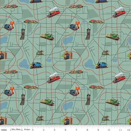 Thomas & Friends™ 80th Anniversary Map Green Cotton Fabric