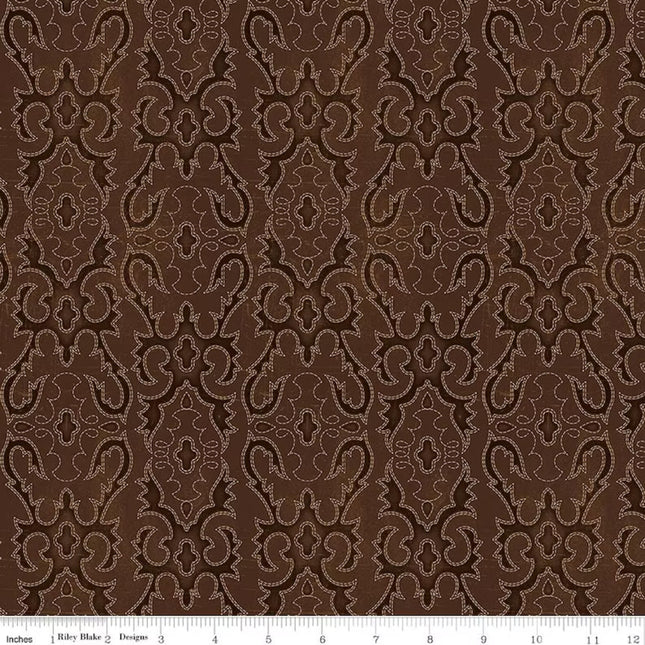 John Wayne American West Boot Stitching Brown Cotton Fabric