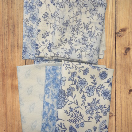 6 Fat Quarters - Assorted Butterfly Blues White Themed Fat Quarter Bundle