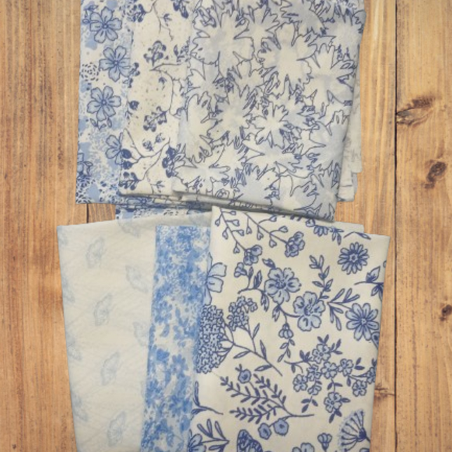 6 Fat Quarters - Assorted Butterfly Blues White Themed Fat Quarter Bundle