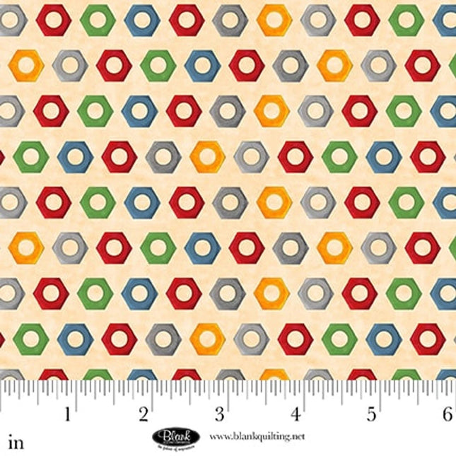 Let's Get Building Nuts Cream Cotton Fabric