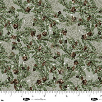 Chill Factor Pine cones Pine needles Olive Flannel Fabric