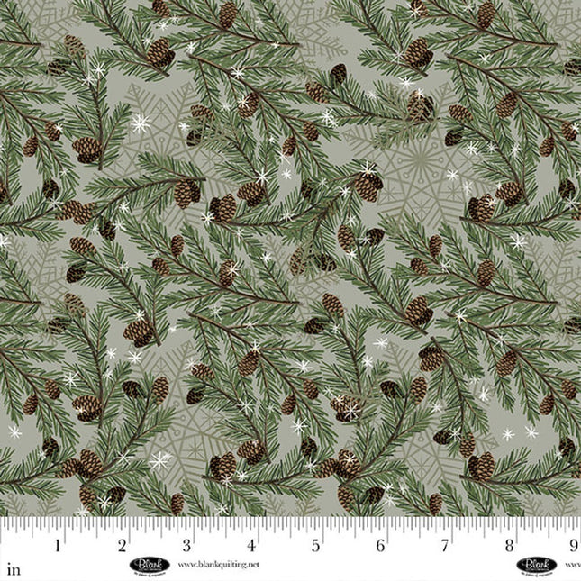 Chill Factor Pine cones Pine needles Olive Flannel Fabric