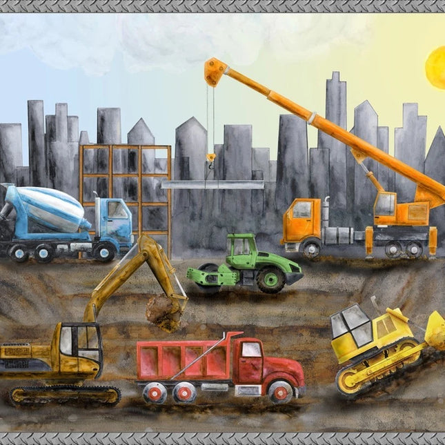 Let's Get Building Construction Equipment 36" Panel Cotton Fabric