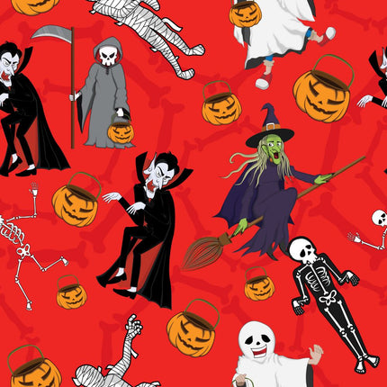 Monster Dance Allover - Orange Cotton Fabric