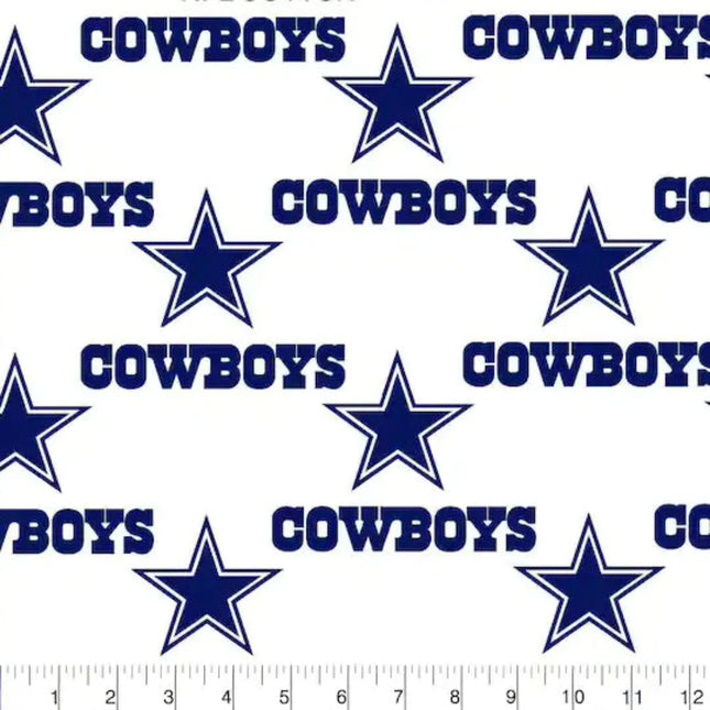 Cowboys White Cotton Fabric Precut