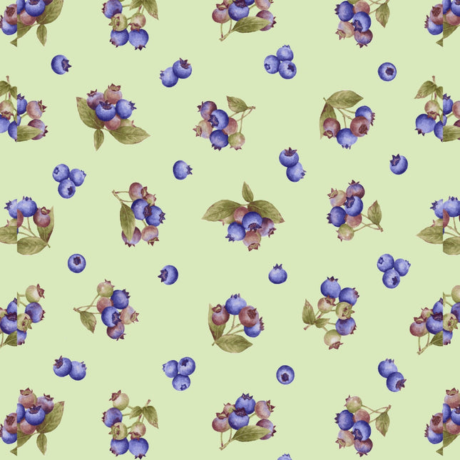 Berrylicious Tossed Blueberry Springs Green/Blue Cotton Fabric