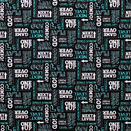 Game On Black Words Cotton Fabric