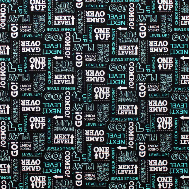 Game On Black Words Cotton Fabric