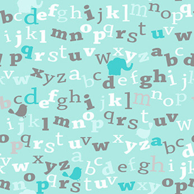 Letters Turquoise Flannel Fabric