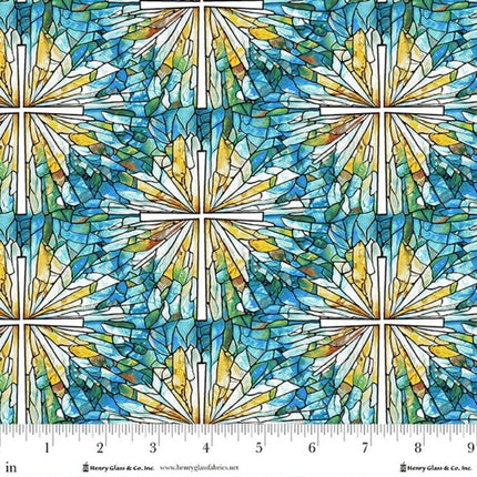 Faith in Full Color Stained Glass Cross Cotton Fabric