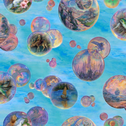 World of Wonder Bubbles Blue Cotton Fabric by the Bolt - 12 Yards