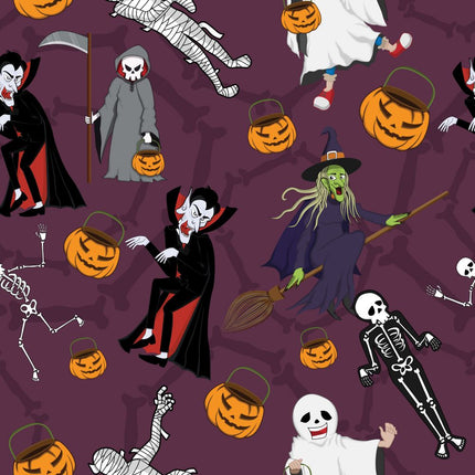 Monster Dance Allover - Purple Cotton Fabric