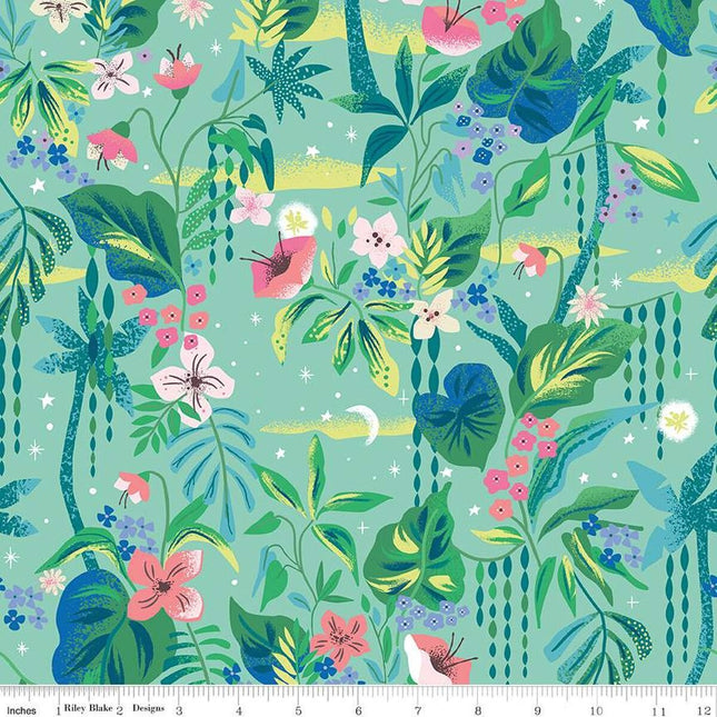 Forever Neverland Tropical Floral Songbird Cotton Fabric