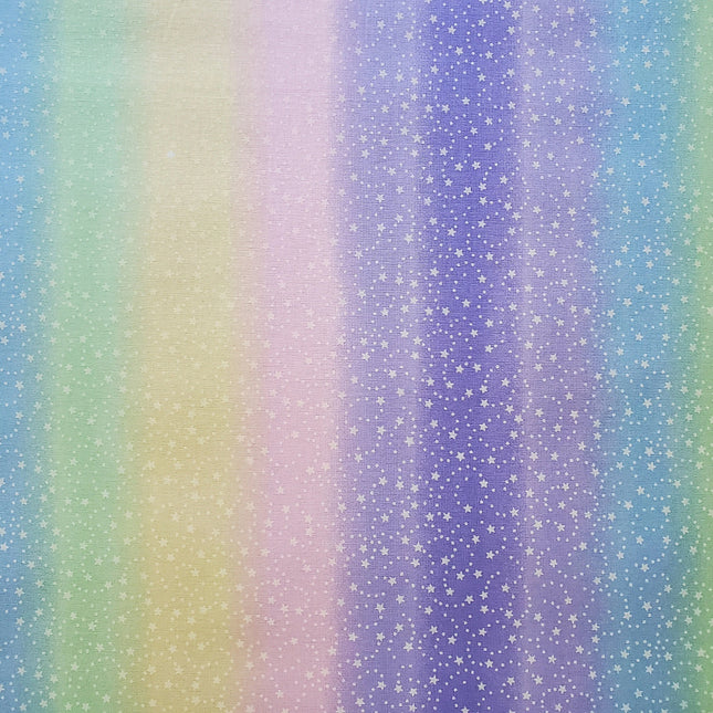 Rainbow Pastel Stars Cotton Fabric - 3 7/8th Yards