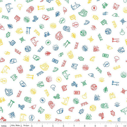 FFA Forever Blue 2 Icons White Cotton Fabric