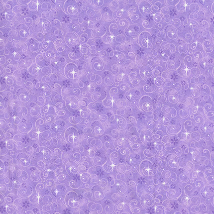 Light Purple Glitter Swirls Cotton Fabric