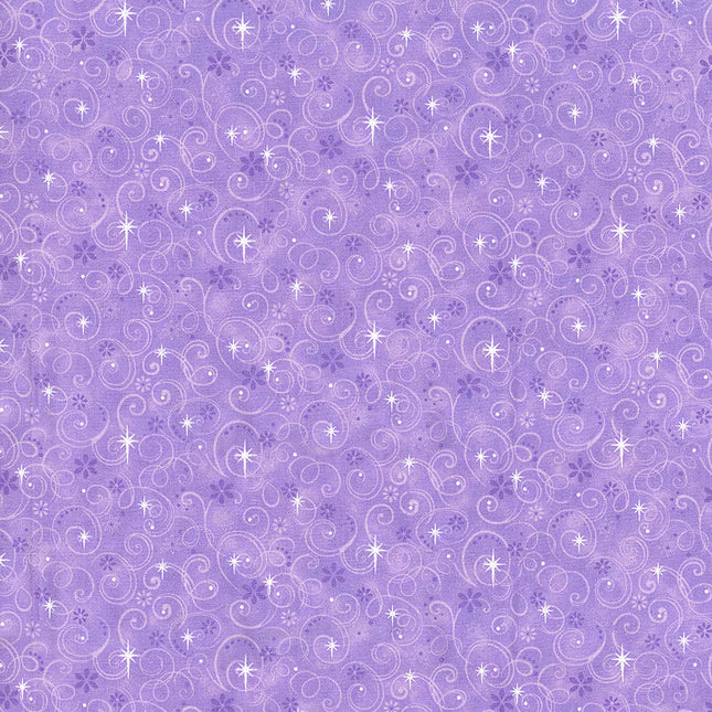 Light Purple Glitter Swirls Cotton Fabric