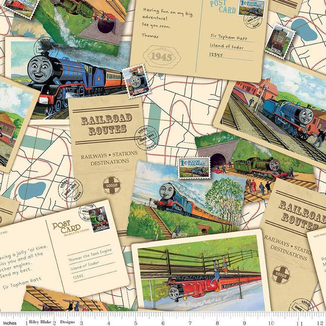 Thomas & Friends™ 80th Anniversary Postcard Toss Multi Cotton Fabric
