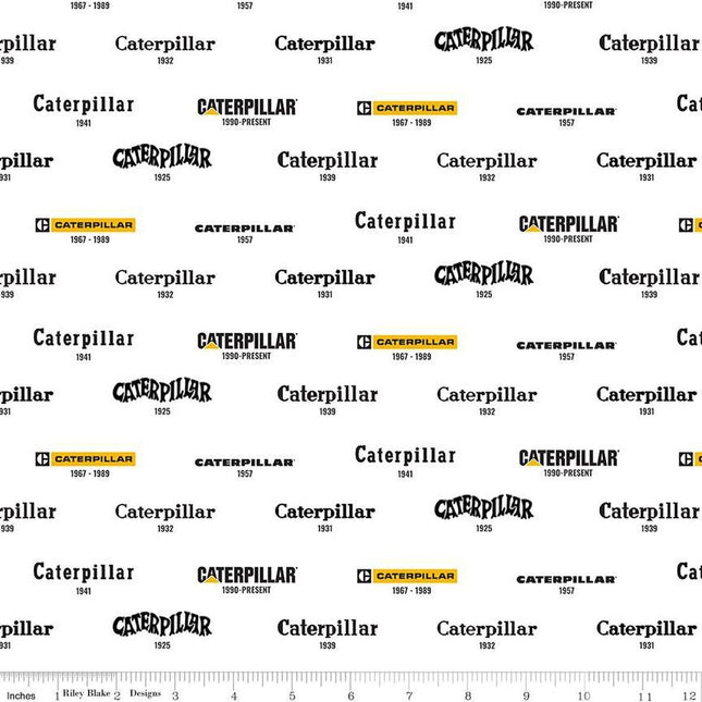 Caterpillar® 100 Years Vintage Logos White Cotton Fabric