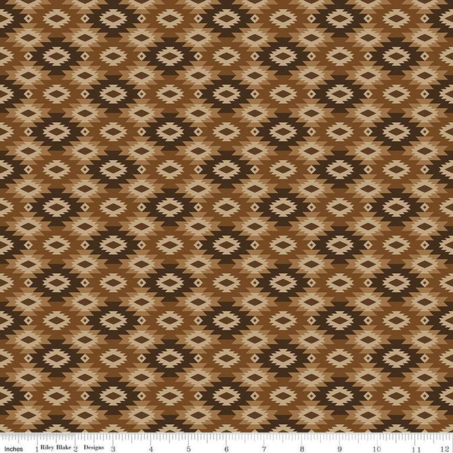 Pine Grove Geometric Brown Cotton Fabric