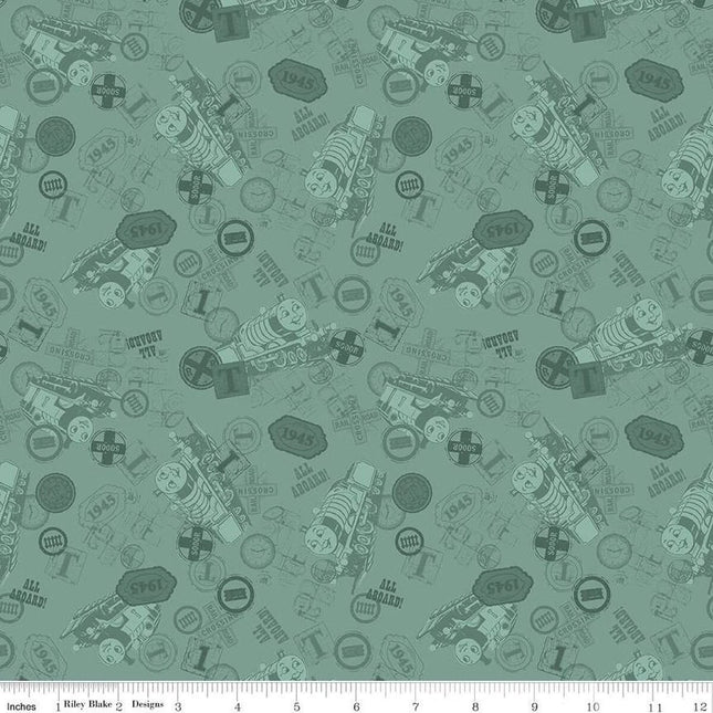 Thomas & Friends™ 80th Anniversary Tonal Toss Green Cotton Fabric