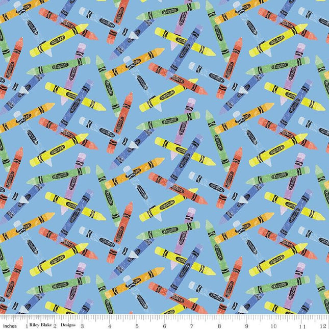 New Box of Crayons Crayon Toss Sky Cotton Fabric