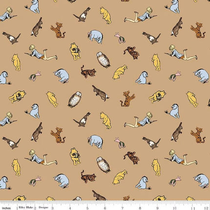 Winnie the Pooh Characters Brown Cotton Fabric