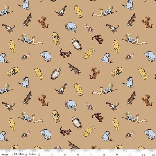 Winnie the Pooh Characters Brown Cotton Fabric