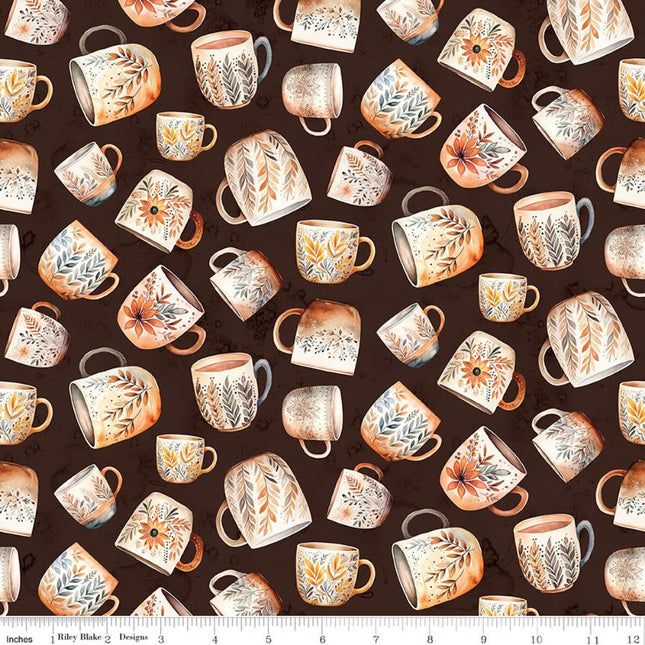 Coffee Time Coffee Mugs Brown Cotton Fabric
