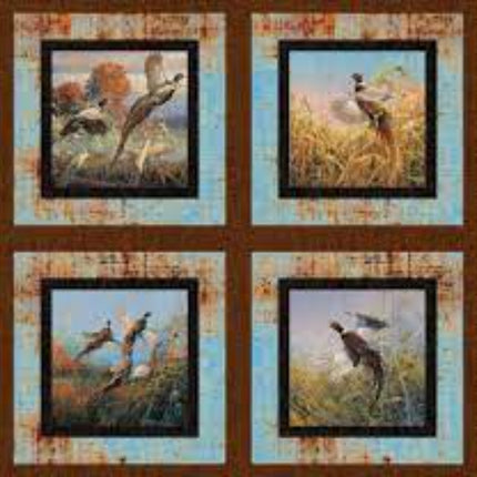 Pheasants Pillow Panel Cotton Fabric