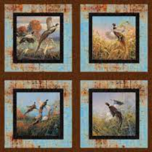 Pheasants Pillow Panel Cotton Fabric