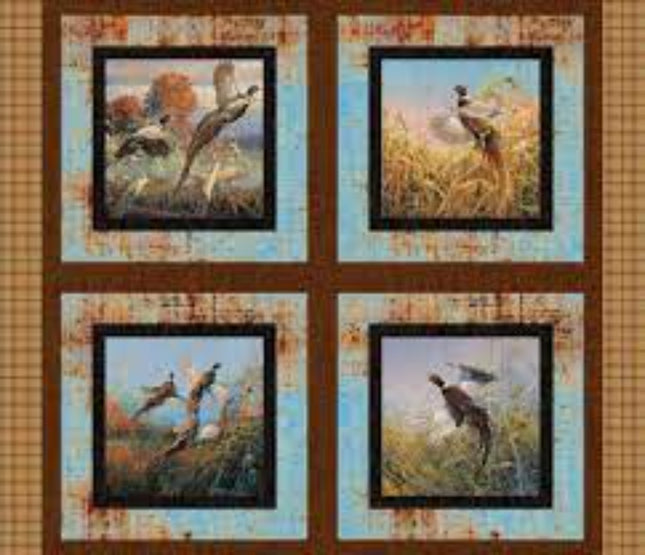 Pheasants Pillow Panel Cotton Fabric