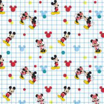 Mickey Mouse Grid Blue Cotton Fabric