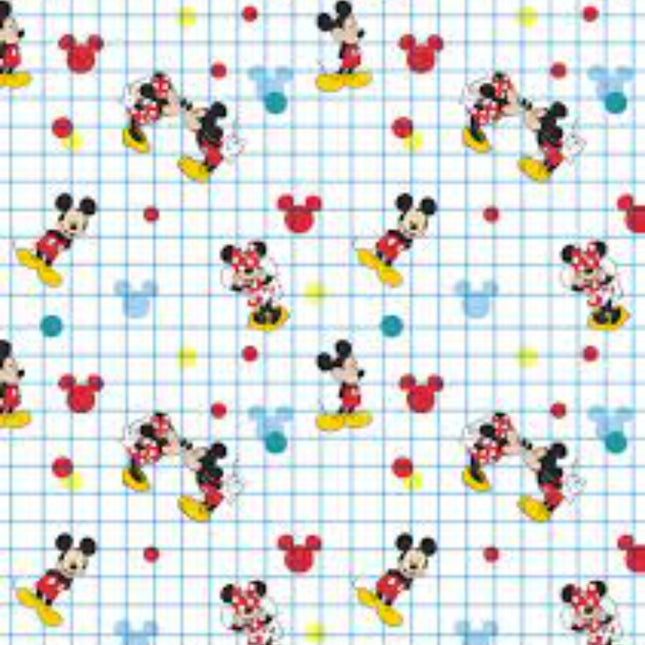 Mickey Mouse Grid Blue Cotton Fabric