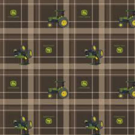 John Deere Brown Tractor Plaid Cotton Fabric Table Runner & Placemats