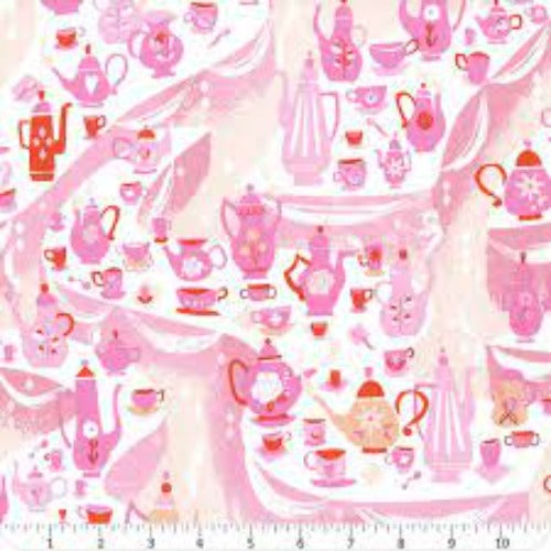 Down the Rabbit Hole Tea Party White Cotton Fabric Table Runner & Placemats