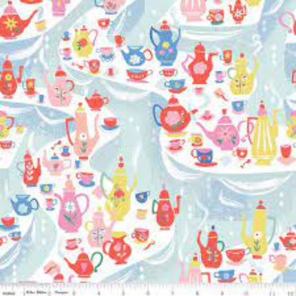 Down the Rabbit Hole Tea Party Multi Cotton Fabric Pillowcase