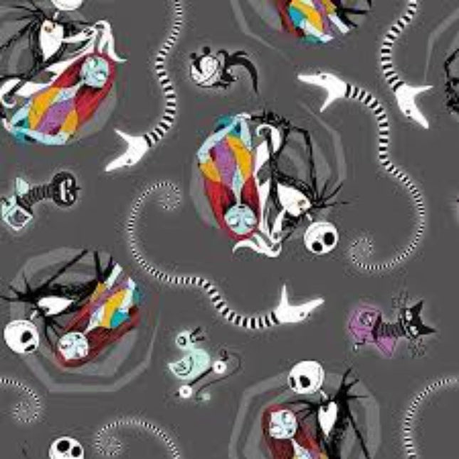 Nightmare Before Christmas Jack And Sally Vortex Cotton Fabric Curtain