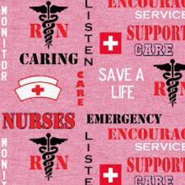 Nurse Heather Print Logo Pink Cotton Fabric