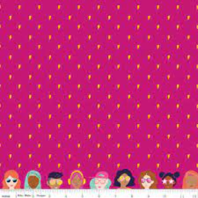Girl Power Pink Light Bolt Cotton Fabric