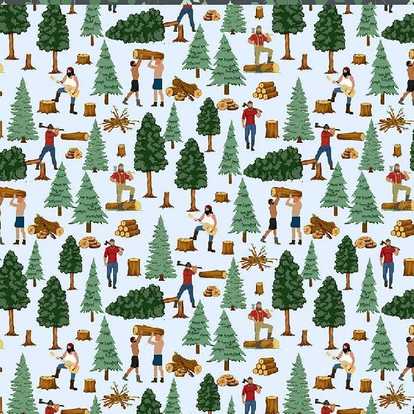 Curtain Valance - Woodsmen Got Wood Sky Blue Cotton