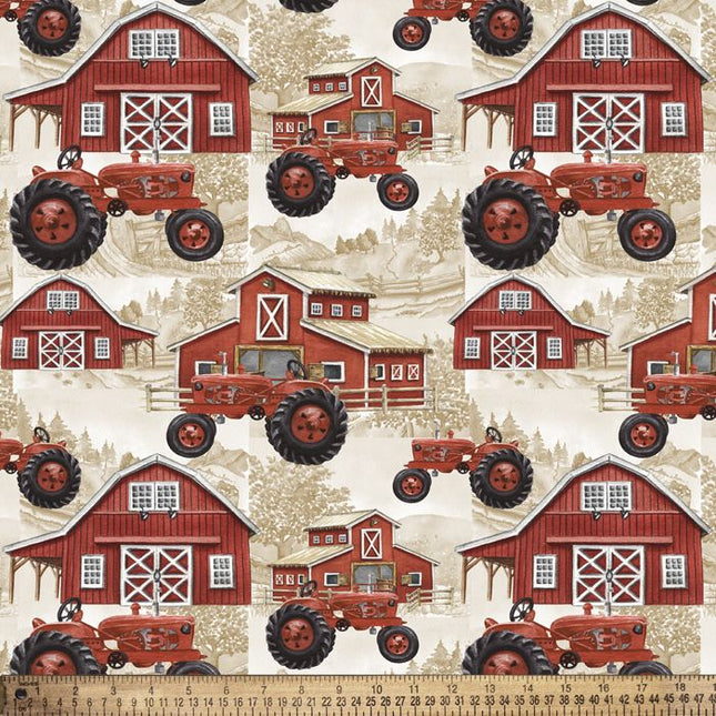 Farm Tractors Cotton Fabric