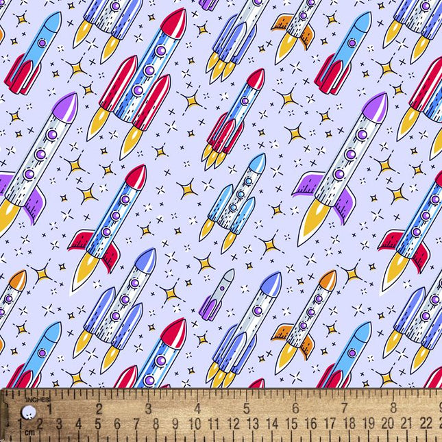 Up and Away Rockets Flannel Fabric