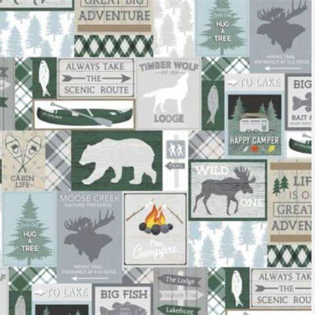 Moose Creek Lodge Boxes Gray Cotton Fabric
