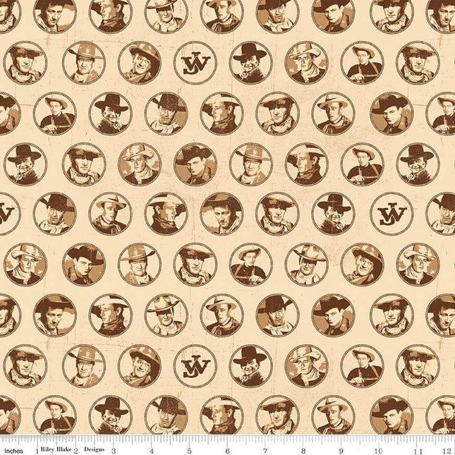 John Wayne American West Circles Cream Cotton Fabric