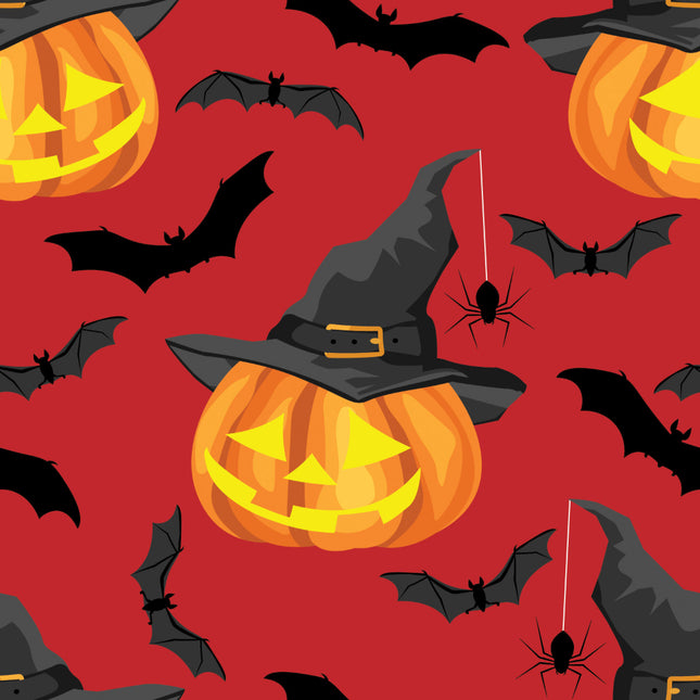 Pumpkin & Bats Allover Orange Cotton Fabric