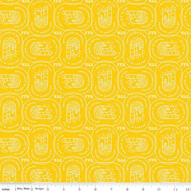 FFA Forever Blue 2 Farm Patch Yellow Cotton Fabric