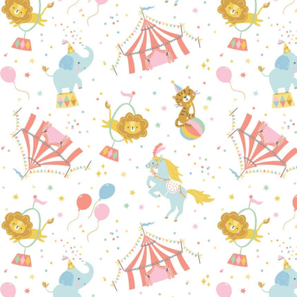 Circus Life White Flannel Fabric