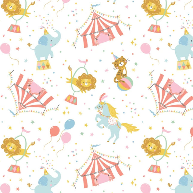 Circus Life White Flannel Fabric